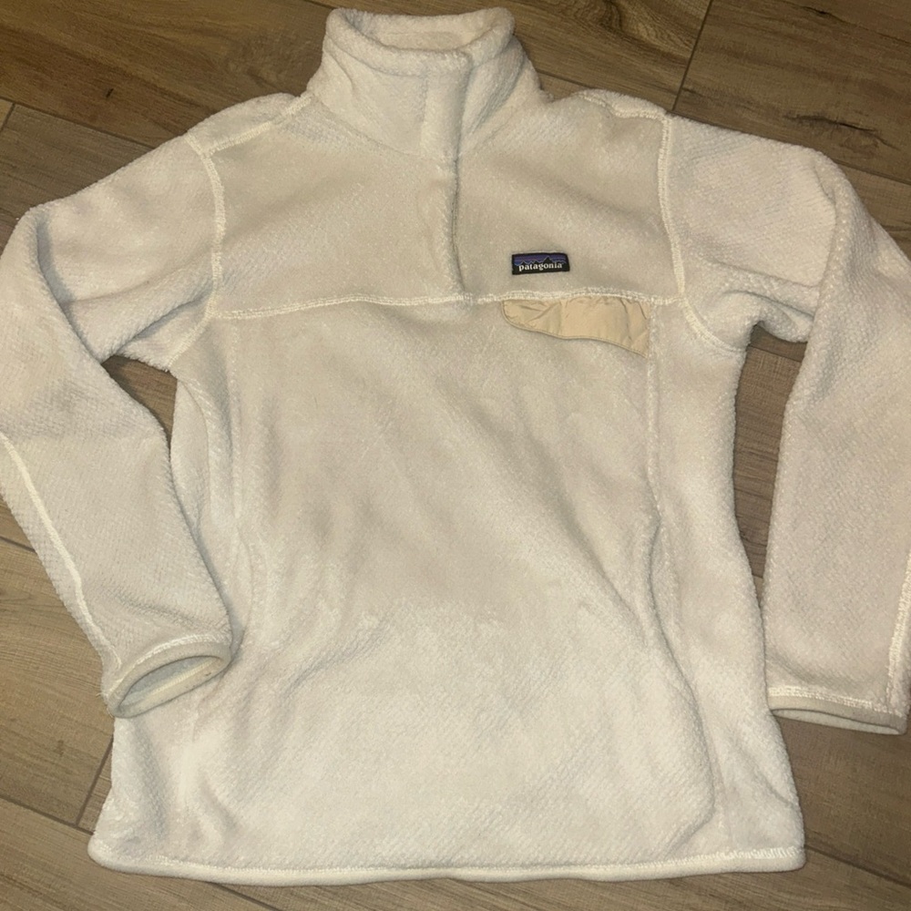 Patagonia Re-Tool Snap-T Fleece Sweater Polar Tech Gorpcore Skiing Women L Beige